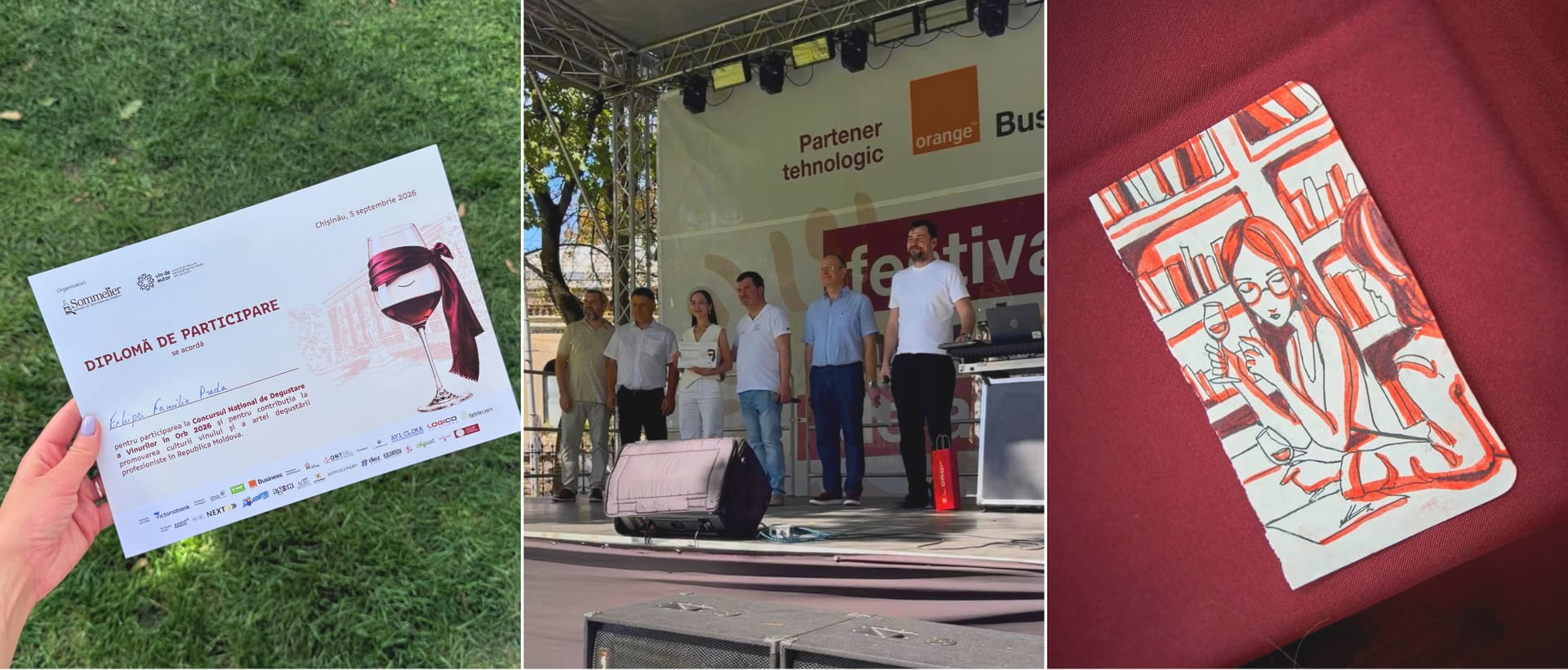 Diploma de participare, scena festivalului și desenul Mariei